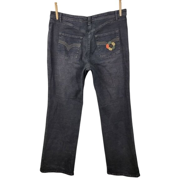 Vintage Y2K Size 16 37x32 Straight Leg Jeans Denim pants Embroidered Dark Gray - Picture 5 of 7